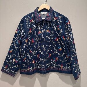 Industrie B Colorful Floral Embroidered Denim Jacket Size Large 100% Cotton